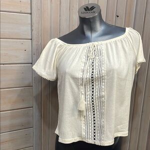 Cream Embellished Flutter Sleeve Blouse